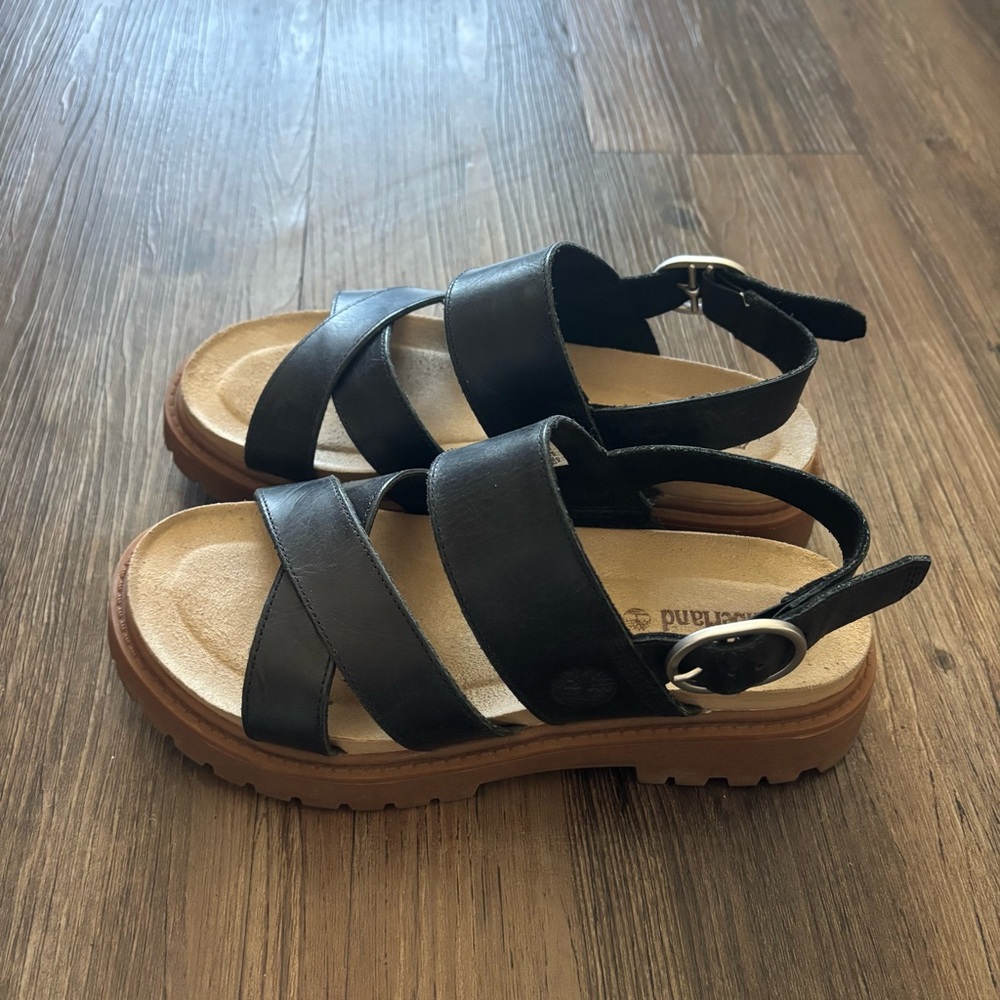 Black Timberland Straps Sandals with Brown Soles Size 6 - Picture 2 of 7